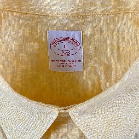 BROOKS BROTHERS 346 MEN’S 100% LINEN SHIRT YELLOW SIZE LARGE - Picture 7 of 15